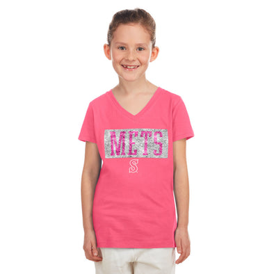 Syracuse Mets New Era Pink Girls Sequin T-shirt