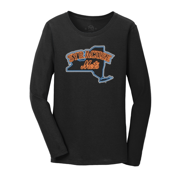 Syracuse Mets 108 Black Ladies Long sleeve Neon T-shirt