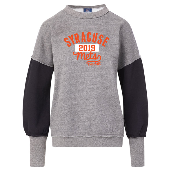 Syracuse Mets MV Grey/Black Ladies Crewneck Sweatshirt